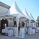 20x20 Frame Tents, with hanging lanterns, soft white linen, and pink rose c