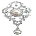 Victorian Antique Style Pin w/ Pearls Dangling Unique Bridal Brooch