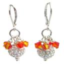 Fire Opal Crystals Silver Pave Ball Hang From Leverback Earrings